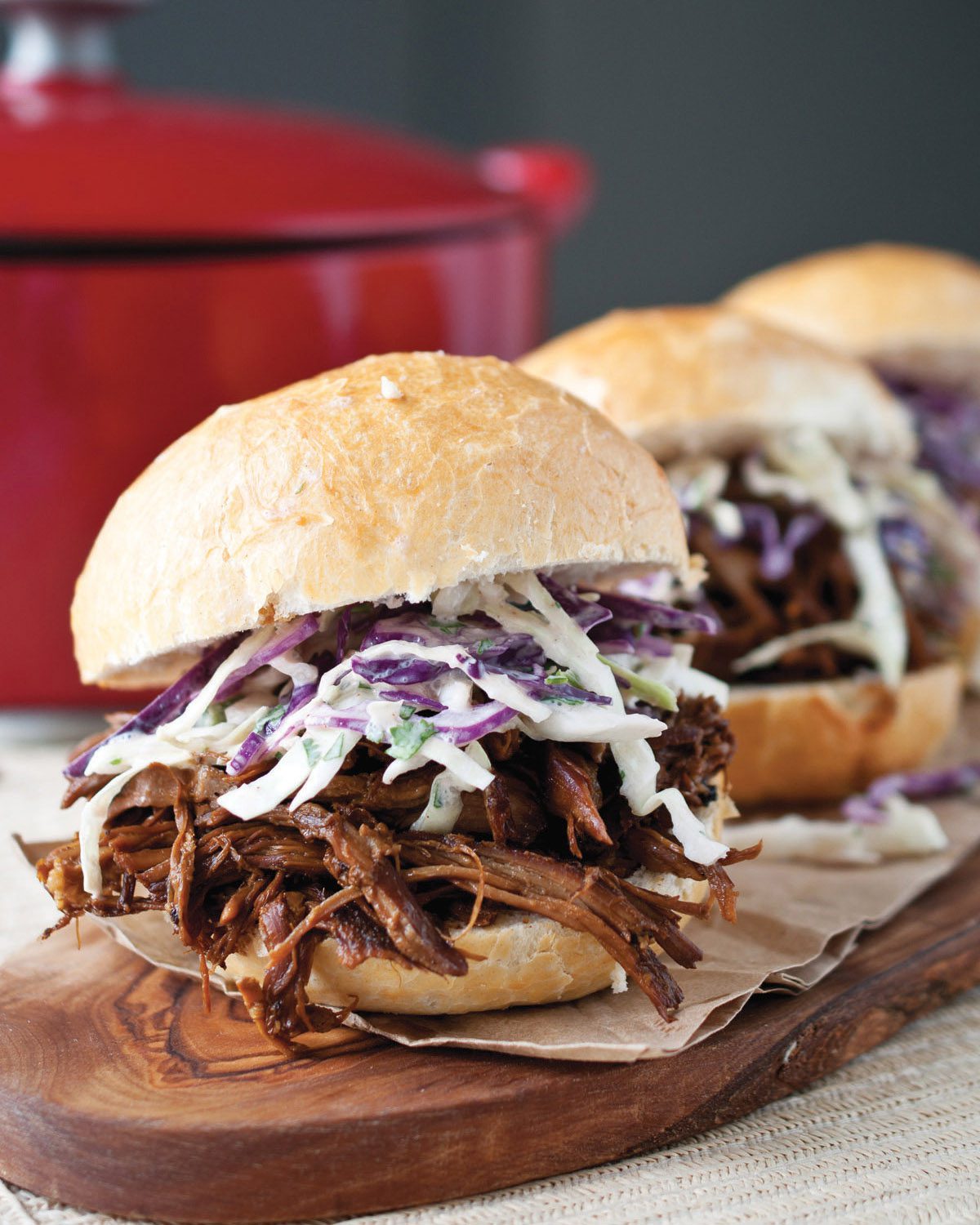 porter-braised pulled pork sandwiches