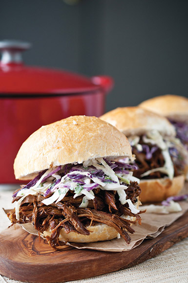 porter-braised pulled pork sandwiches