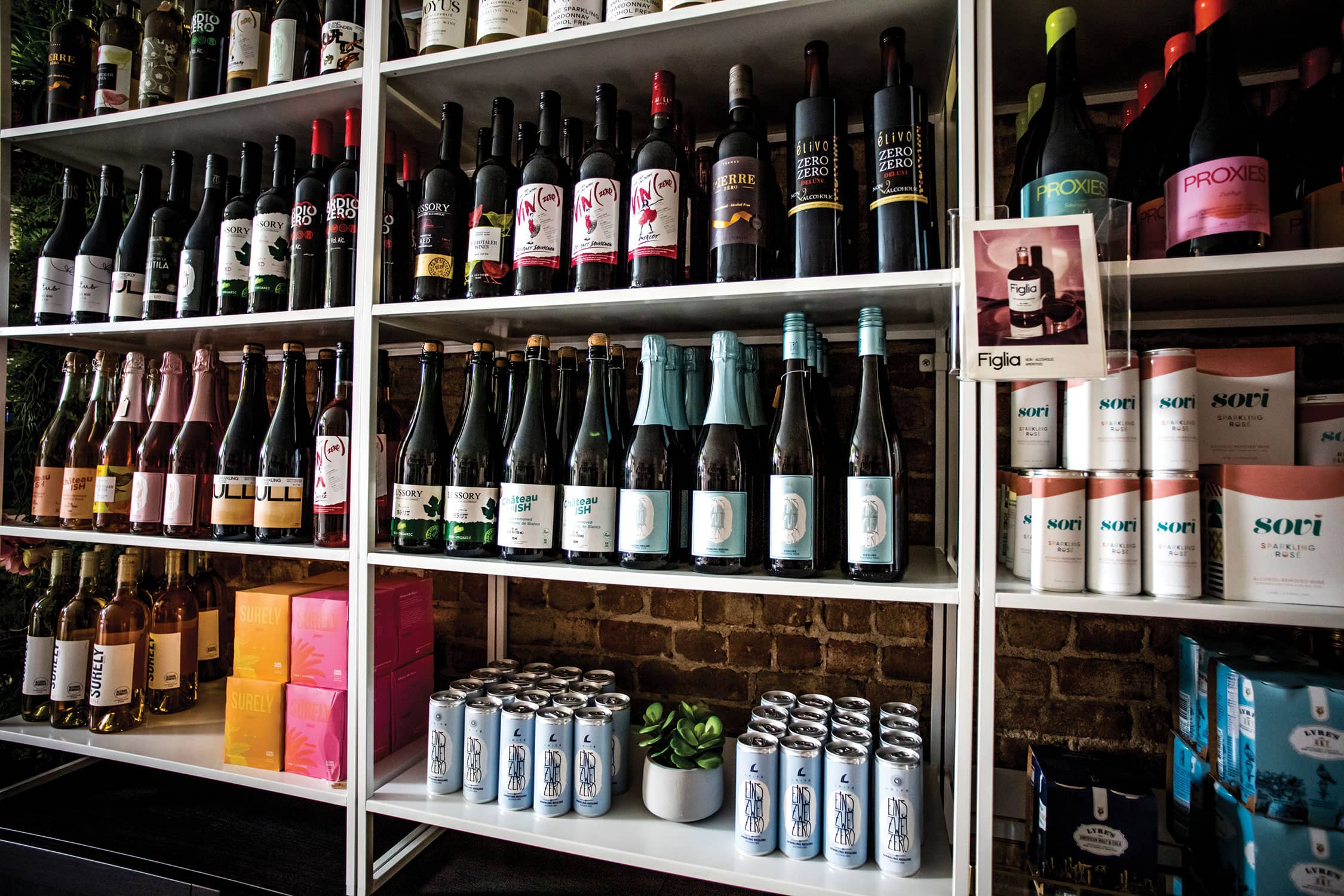 nonalcoholic wines on shelves at Boisson