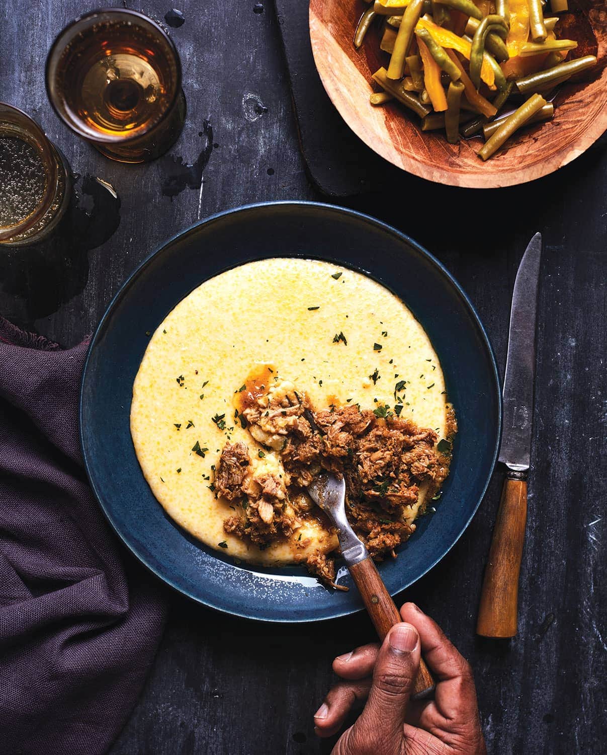 Cheese Grits with Jerk Pork