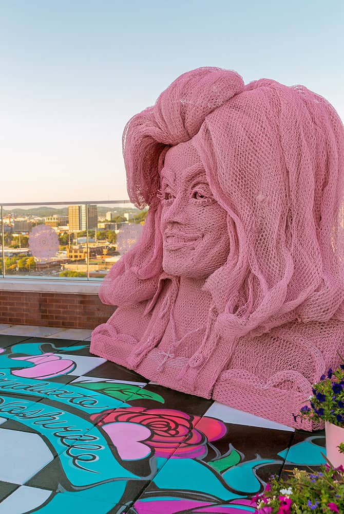 White Limozeen chicken wire Dolly Parton bust Graduate Nashville