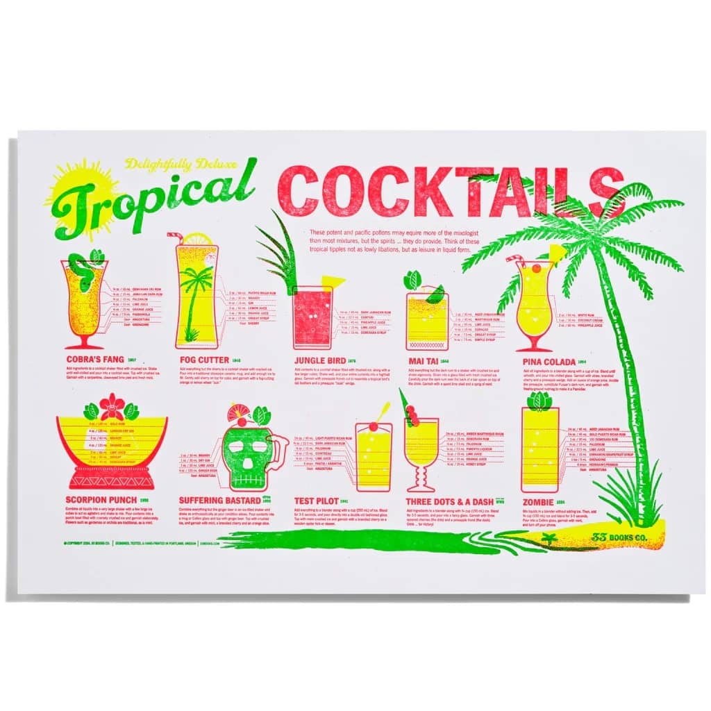 Tropical Cocktails Letterpress Print