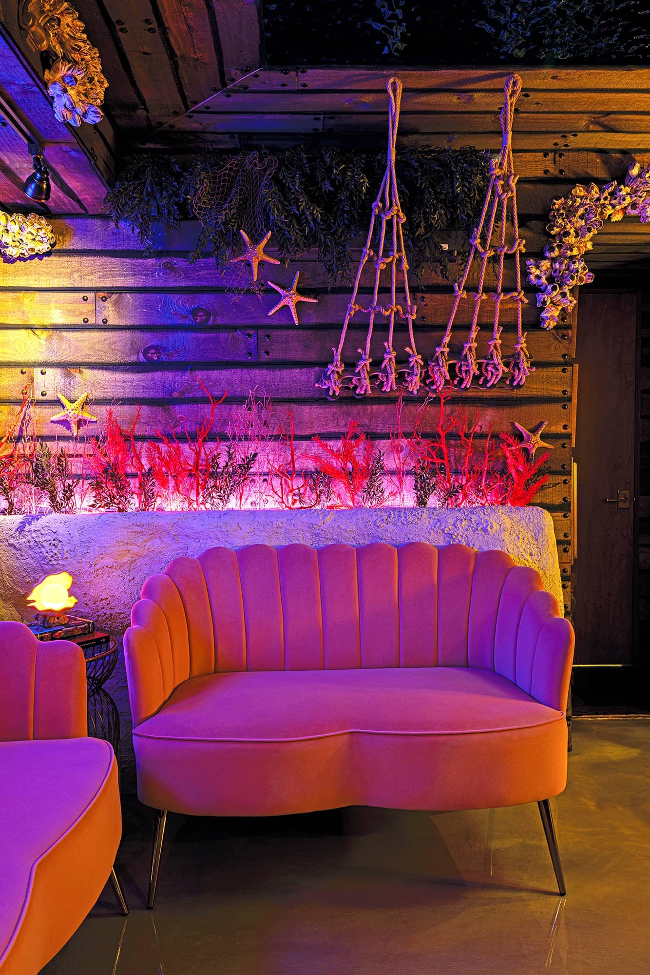 Ruby's Lagoon home bar design coral reef wall