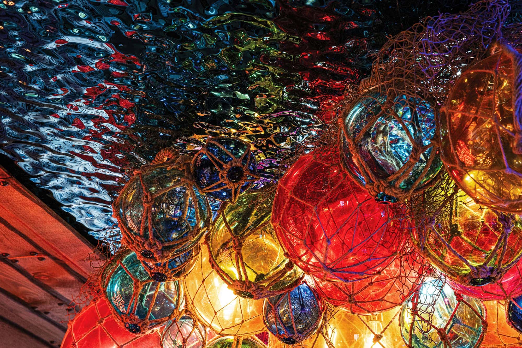 Glass float light installation: Ruby's Lagoon