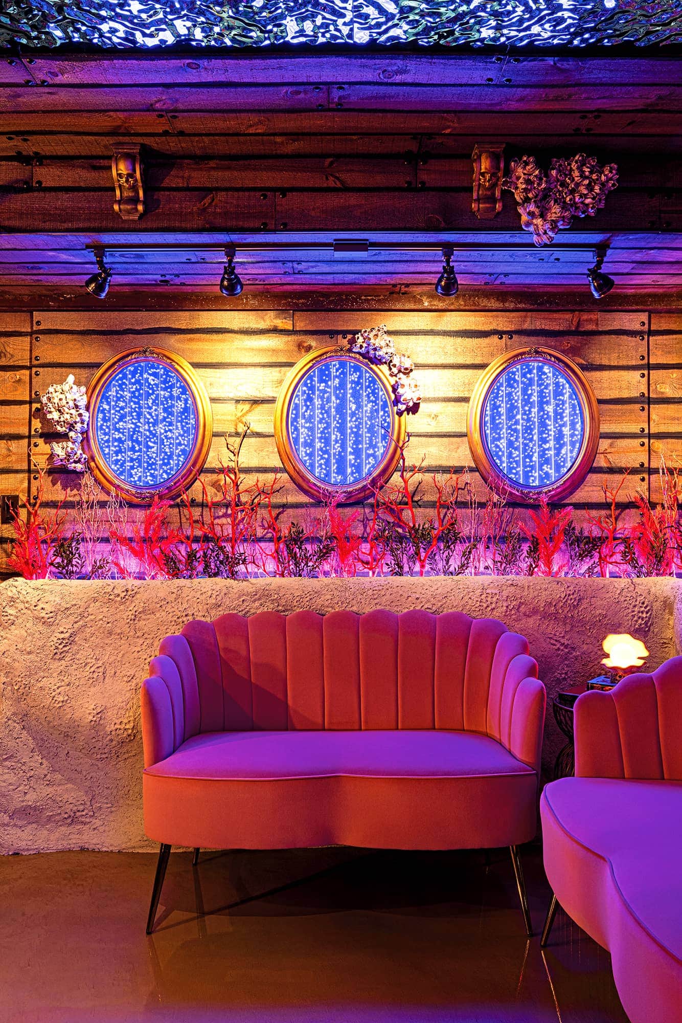 Ruby's Lagoon home bar design portholes